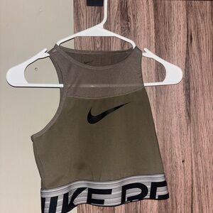 Nike Olive Crop Sports Tank with Black Swoosh